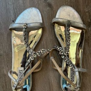 NWOT Badgley Mischa Glam & Sparkle Flat Sandals size 9.5 silver with rhinestones